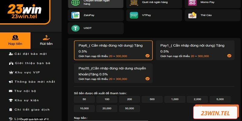Nạp rút tiền 23win là yếu tố quan trọng giúp duy trì trải nghiệm